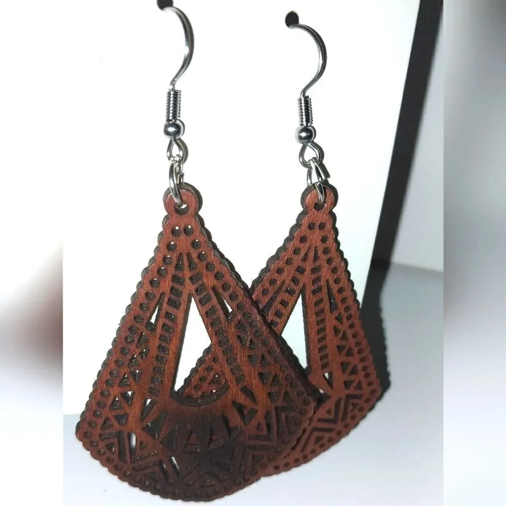 Gorgeous hollow wooden earrings
